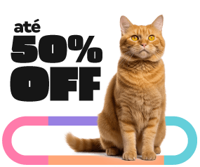 Foto de um gato laranja foto do lado do anúncio que a Black Friday da Tudo de Bicho terá ofertas de até 50% OFF
