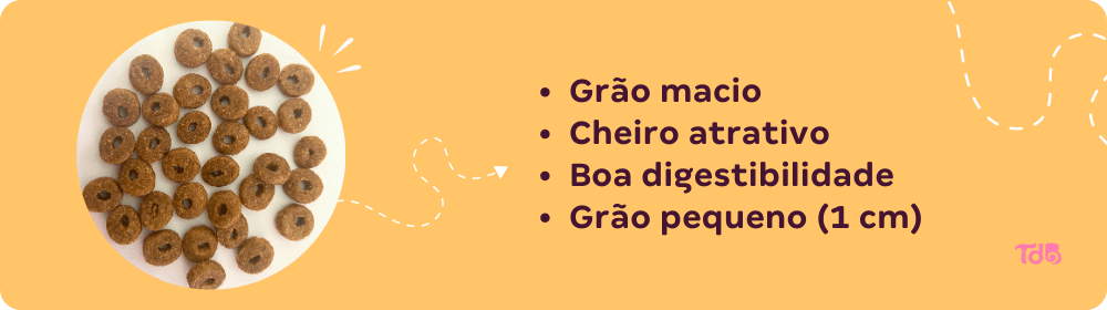 Banner sobre o grão da ração Quatree Supreme Cães Sênior +7 Raças Pequenas Frango e Salmão