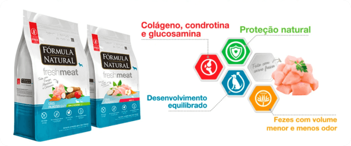 Lista de benefícios da Ração Fórmula Natural Cães Fresh Meat Filhotes Raças Mini e Pequenas