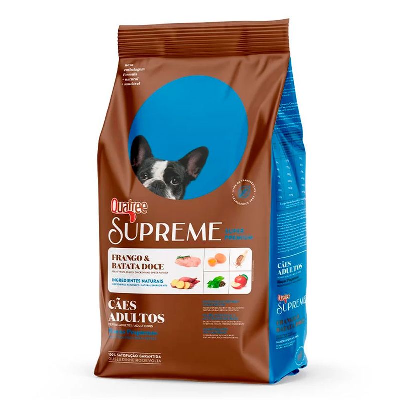 Foto-do-produto-Racao-Quatree-Supreme-Caes-Adultos-Racas-Pequenas-Frango-e-Batata-Doce---101kg-no-petshop-online-da-Tudo-de-Bicho