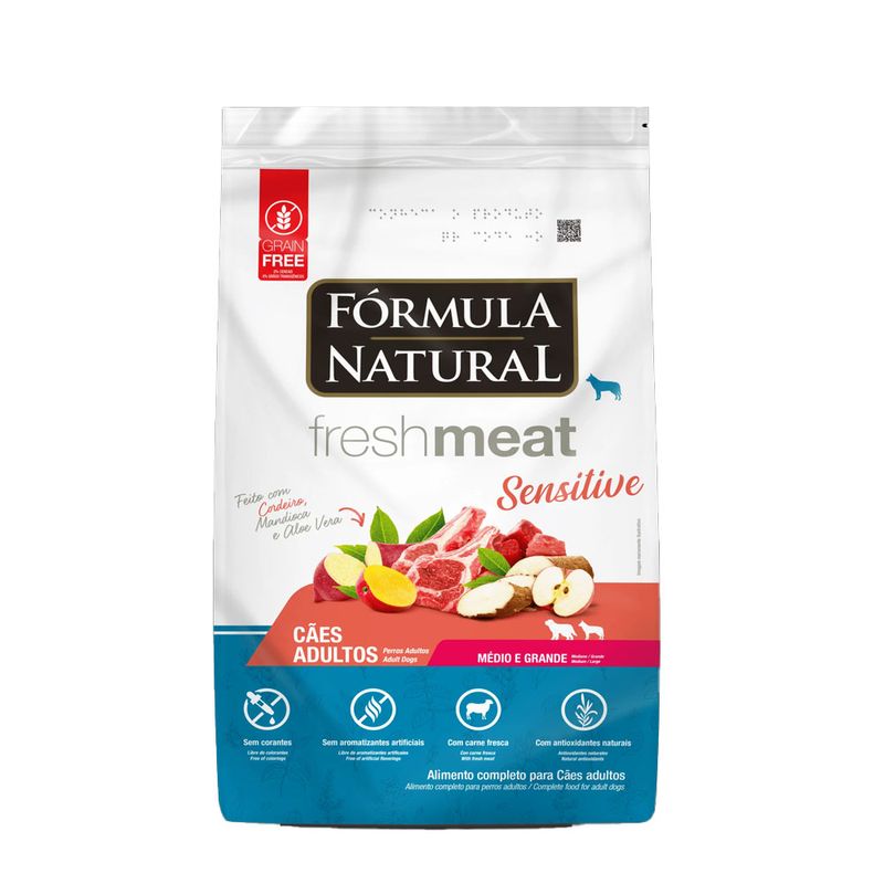 Foto-do-produto-Racao-Formula-Natural-Caes-Fresh-Meat-Sensitive-Racas-Medias-e-Grandes-12Kg-no-petshop-online-da-Tudo-de-Bicho