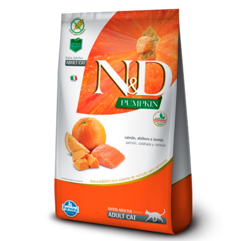 Foto-do-produto-Racao-N-D-Pumpkin-Gatos-Adultos-Salmao-Abobora-e-Laranja-400g-no-petshop-online-da-Tudo-de-Bicho