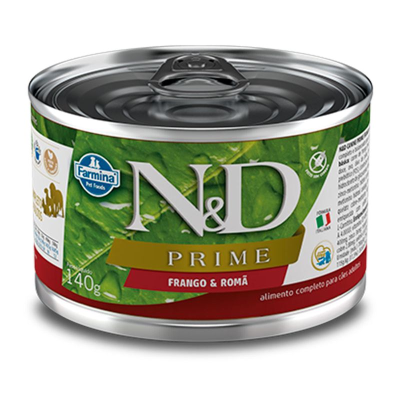 Foto-do-produto-Racao-Umida-N-D-Prime-Caes-Adultos-Frango-e-Roma-140g-no-petshop-online-da-Tudo-de-Bicho