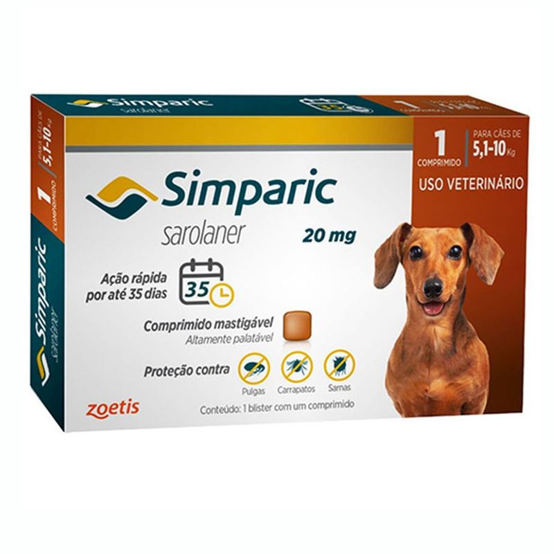 Foto-do-produto-Simparic-Antipulgas-e-Carrapatos-20mg-para-Caes-de-51-a-10kg-1-Comprimido-no-petshop-online-da-Tudo-de-Bicho