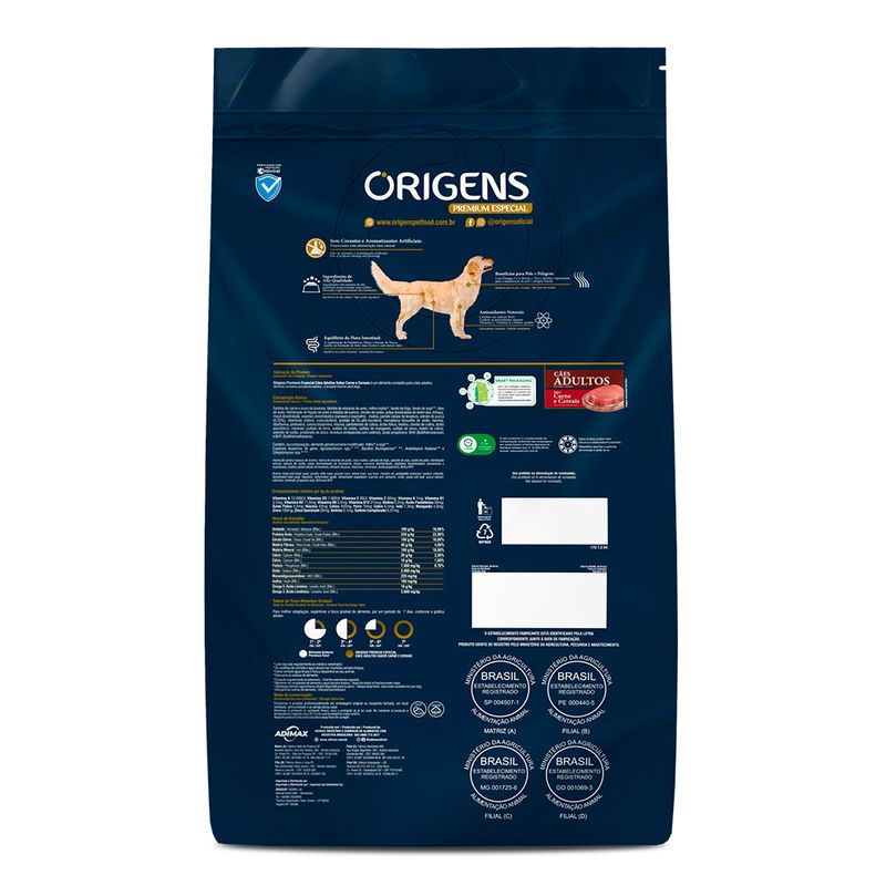 Foto-do-produto-Racao-Origens-Caes-Adultos-Carne-e-Cereais-15kg-no-petshop-online-da-Tudo-de-Bicho