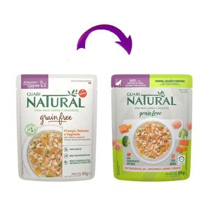 Ração Úmida Guabi Natural Grain Free Sachê Gatos Castrados Salmão e Frango