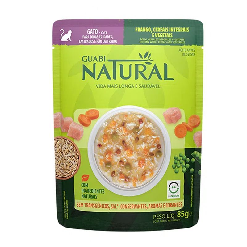 Foto-do-produto-Racao-Umida-Guabi-Natural-Sache-Gatos-Frango-Cereais-Integrais-e-Vegetais-85g-no-petshop-online-da-Tudo-de-Bicho