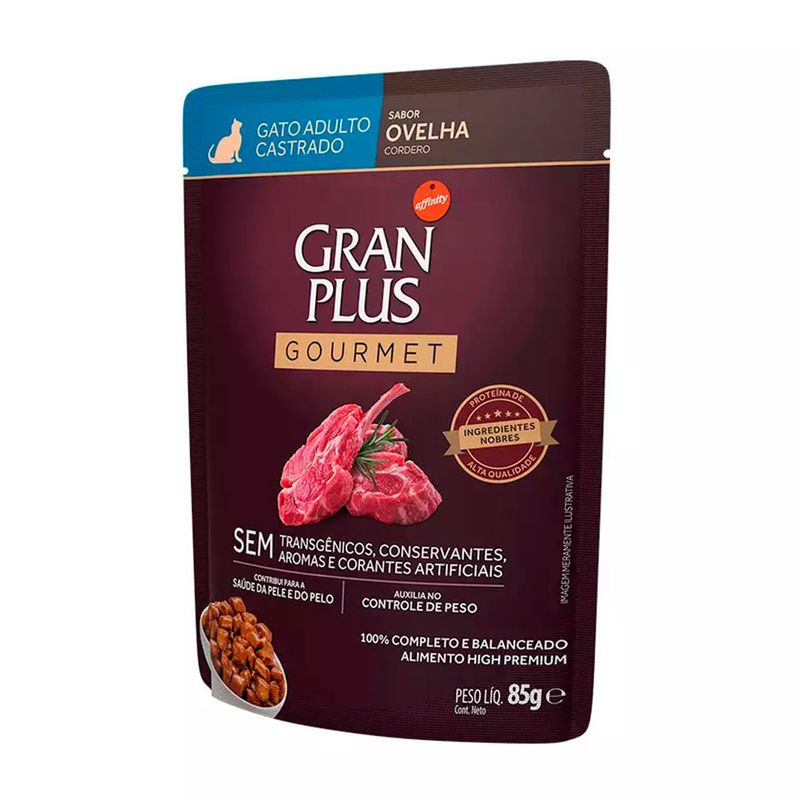 Foto-do-produto-Racao-Umida-Gran-Plus-Gourmet-Gatos-Castrados-Ovelha-Sache-85g-no-petshop-online-da-Tudo-de-Bicho