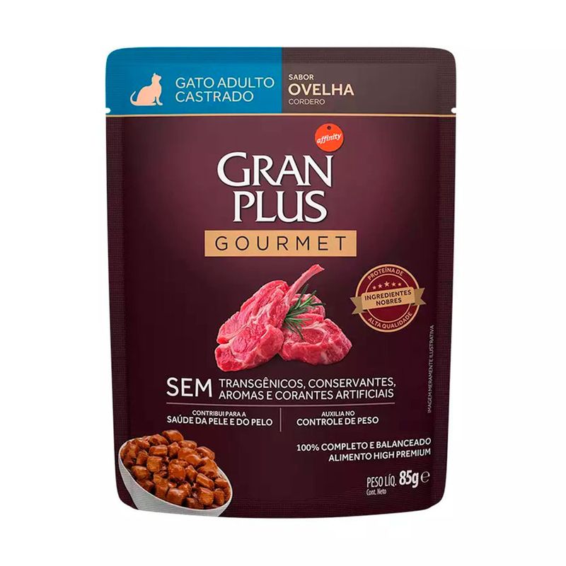 Foto-do-produto-Racao-Umida-Gran-Plus-Gourmet-Gatos-Castrados-Ovelha-Sache-85g-no-petshop-online-da-Tudo-de-Bicho