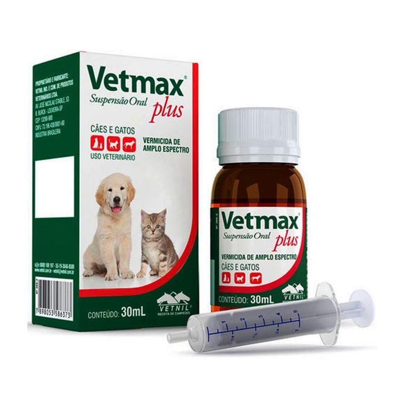 Foto-do-produto-Vermifugo-Vetmax-Plus-Caes-e-Gatos-Suspensao-Oral-Vetnil-a-30ml-no-petshop-online-da-Tudo-de-Bicho