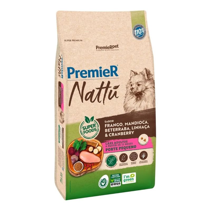 Foto-do-produto-Racao-Premier-Nattu-Caes-Adultos-Pequeno-Porte-Frango-e-Mandioca-101kg-no-petshop-online-da-Tudo-de-Bicho