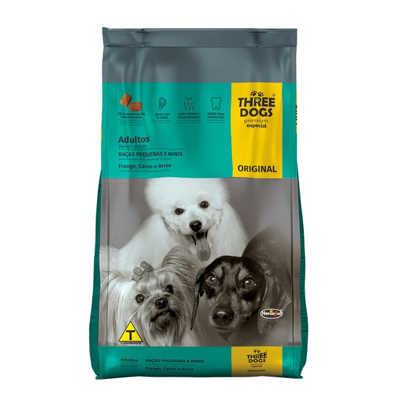 Foto-do-produto-Racao-Caes-Three-Dogs-Original-Adultos-Racas-Pequenas-e-Mini-3kg-no-petshop-online-da-Tudo-de-Bicho