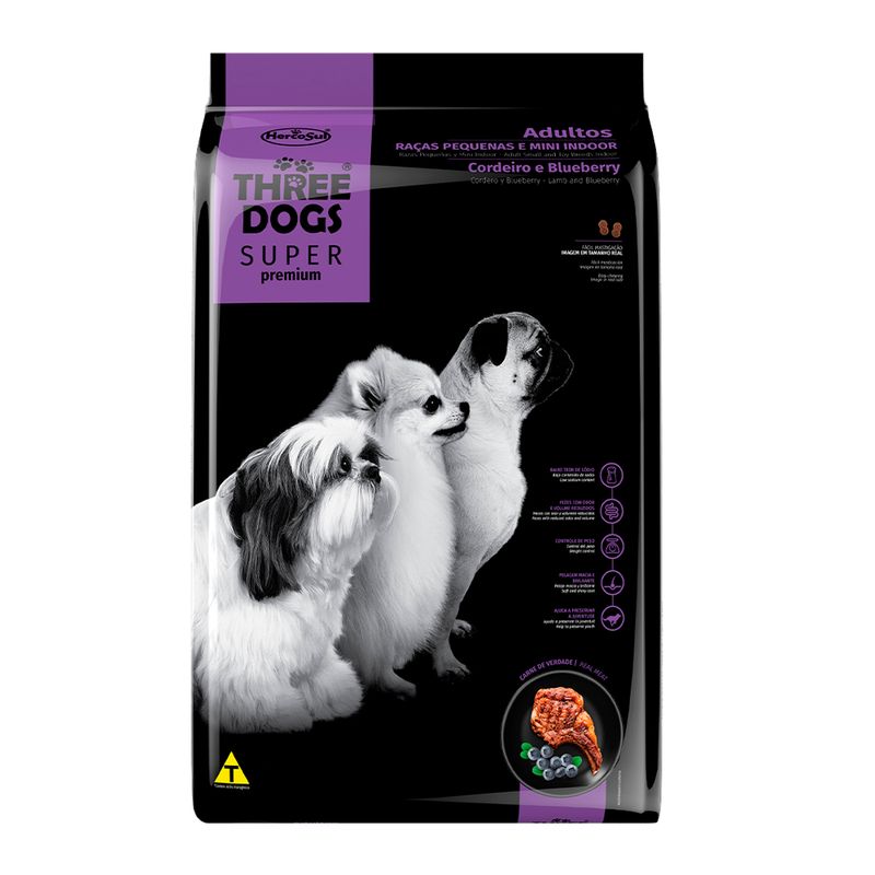 Foto-do-produto-Racao-Caes-Three-Dogs-Super-Adultos-Racas-Pequenas-e-Mini-Cordeiro-101kg-no-petshop-online-da-Tudo-de-Bicho