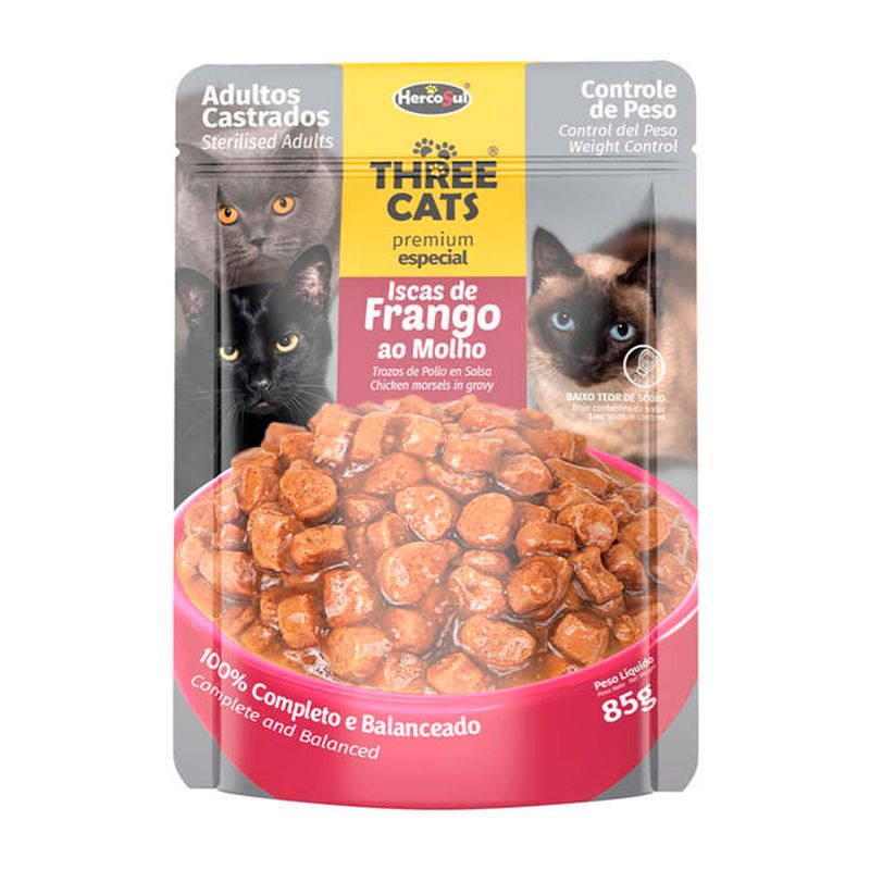 Foto-do-produto-Racao-Umida-Three-Cats-Original-Castrados-Frango-Sache-85g-no-petshop-online-da-Tudo-de-Bicho