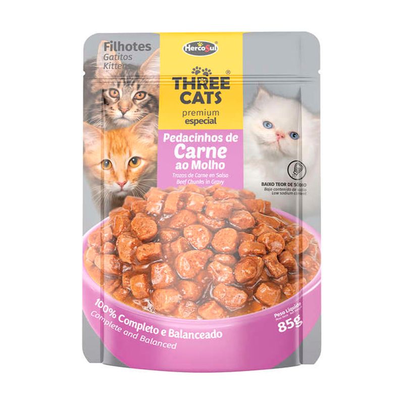 Foto-do-produto-Racao-Umida-Three-Cats-Original-Filhotes-Carne-Sache-85g-no-petshop-online-da-Tudo-de-Bicho