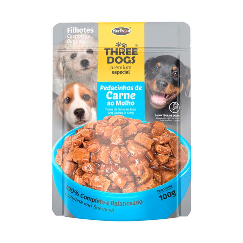 Foto-do-produto-Racao-Umida-Three-Dogs-Original-Filhotes-Carne-Sache-100g-no-petshop-online-da-Tudo-de-Bicho