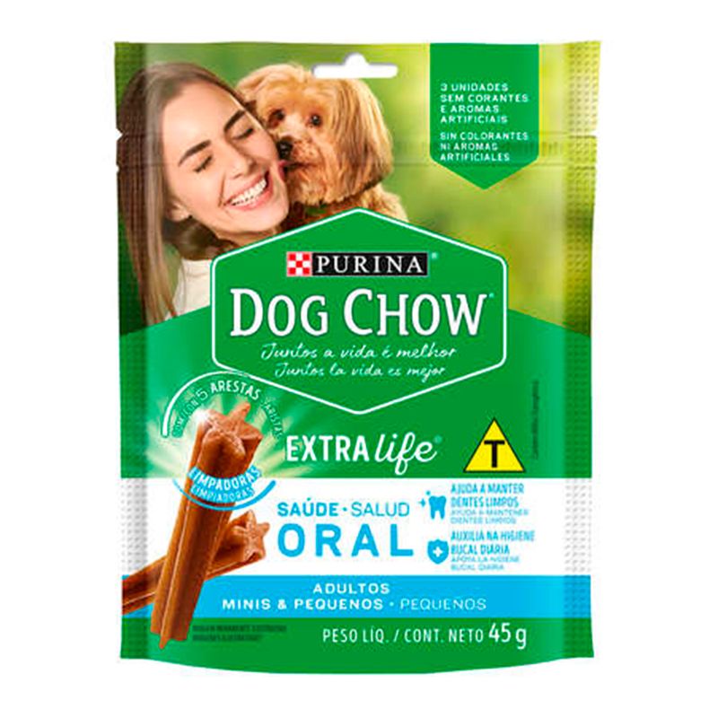 Foto-do-produto-Petisco-Nestle-Purina-Dog-Chow-Extra-Life-Saude-Oral-Racas-Pequenas-45g-no-petshop-online-da-Tudo-de-Bicho