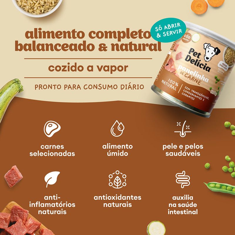 Foto-do-produto-Racao-Umida-Pet-Delicia-Caes-Panelinha-de-Carne-320g-no-petshop-online-da-Tudo-de-Bicho