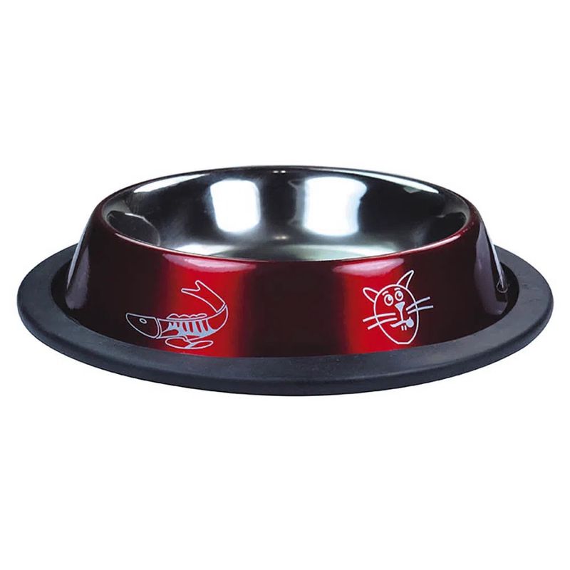 Foto-do-produto-Comedouro-Gatos-Jambo-Inox-Anti-Derrapante-Vermelho-no-petshop-online-da-Tudo-de-Bicho