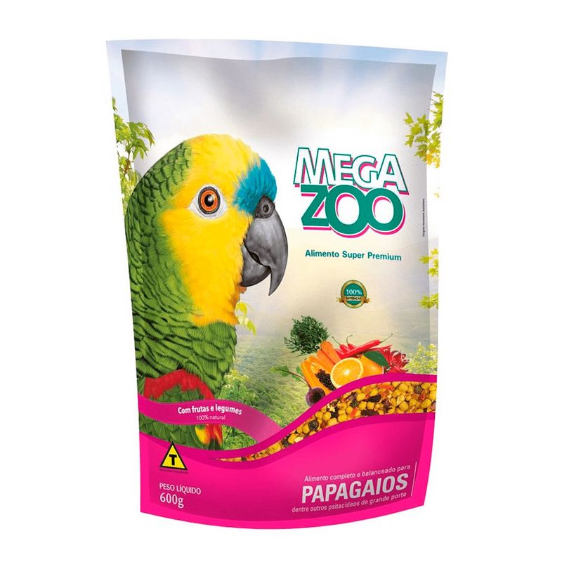 Foto-do-produto-Racao-para-Papagaios-Frutas-e-Legumes-Megazoo-600g-no-petshop-online-da-Tudo-de-Bicho
