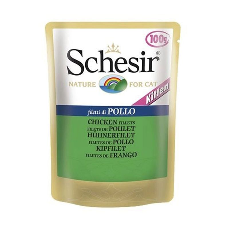 Foto-do-produto-Racao-Umida-Schesir-Kitten-Sache-Gatos-Filhotes-File-De-Frango-100g-no-petshop-online-da-Tudo-de-Bicho