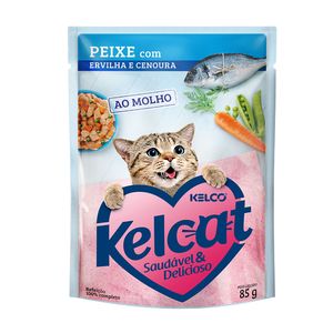 Ração Úmida Kelcat Sachê Peixe, Ervilha e Cenoura