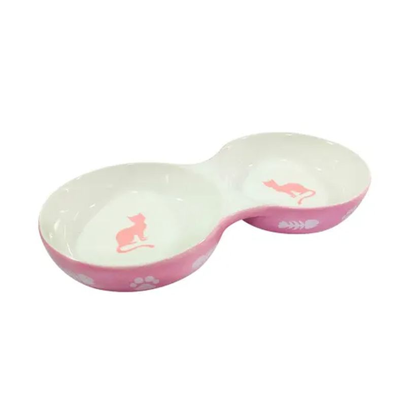 Foto-do-produto-Comedouro-Gatos-The-Pets-Porcelana-Duplo-Rosa-150ml-no-petshop-online-da-Tudo-de-Bicho