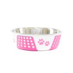 Foto-do-produto-Comedouro-Caes-The-Pets-Inox-Decorado-Pata-Bolinha-Rosa-1400ml-no-petshop-online-da-Tudo-de-Bicho