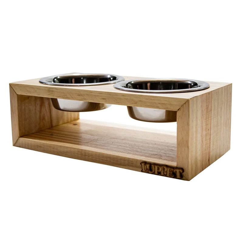 Foto-do-produto-Comedouro-Duplo-Para-Caes-e-Gatos-Madeira-Com-Potes-Inox-Luppet-Natural-no-petshop-online-da-Tudo-de-Bicho