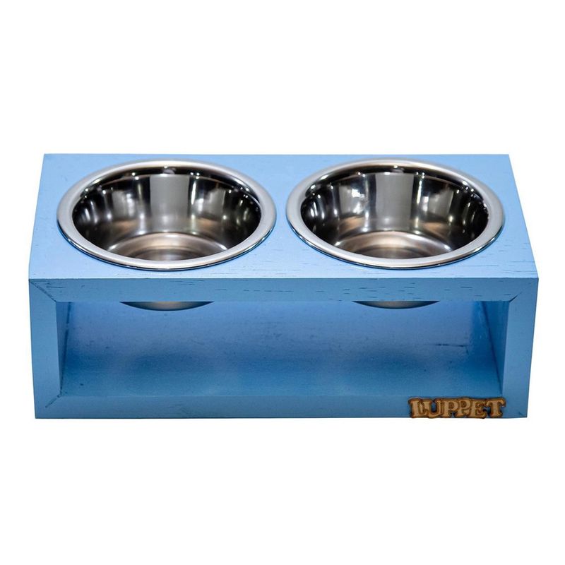 Foto-do-produto-Comedouro-Duplo-Para-Caes-e-Gatos-Madeira-Com-Potes-Inox-Luppet--Azul-no-petshop-online-da-Tudo-de-Bicho
