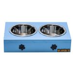Foto-do-produto-Comedouro-Duplo-Para-Caes-e-Gatos-Patinhas-Madeira-Com-Potes-Inox-Luppet-Azul-no-petshop-online-da-Tudo-de-Bicho
