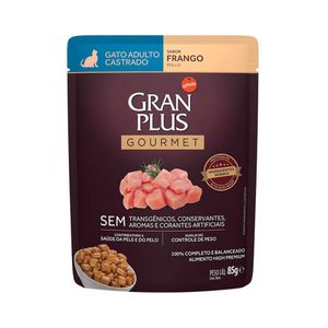 Ração Úmida Gran Plus Gourmet Gatos Adultos Castrado Frango Sachê