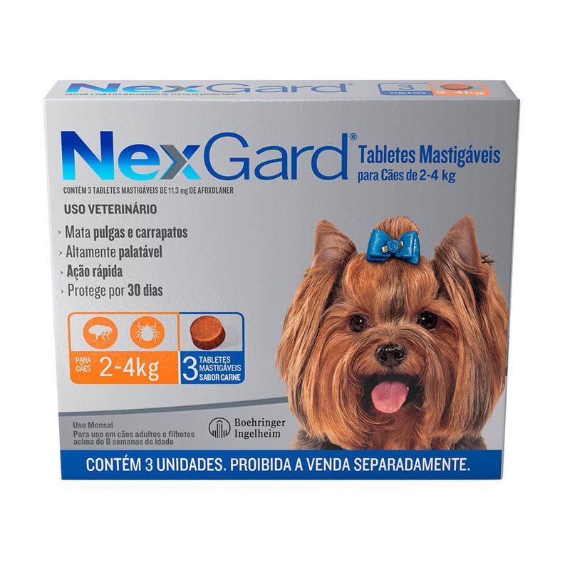 Foto-do-produto-Antipulgas-e-Carrapatos-Nexgard-Caes-de-2-a-4kg-3-comprimidos-no-petshop-online-da-Tudo-de-Bicho