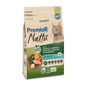 Ração Premier Nattu Gatos Castrados Frango, Abóbora, Brócolis, Quinoa e Blueberry