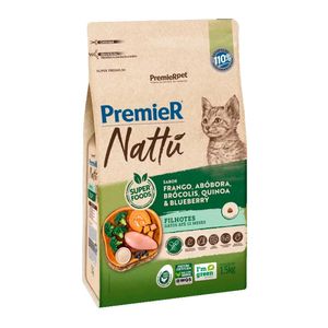 Ração Premier Nattu Gatos Filhotes Frango, Abóbora, Brócolis, Quinoa e Blueberry