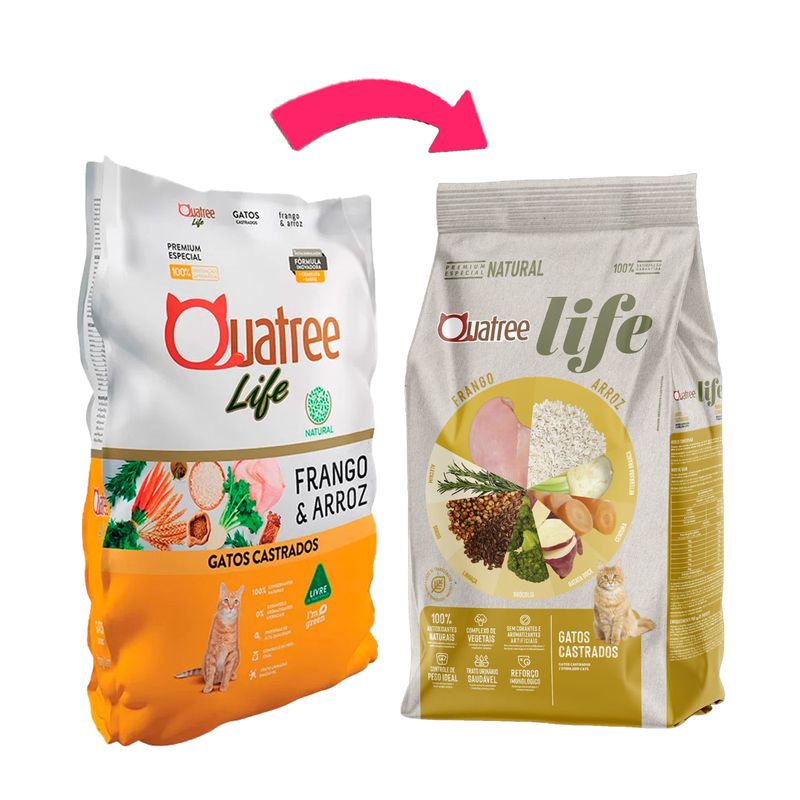 Ração Quatree Life Premium Especial Gatos Castrados Sabor Frango e