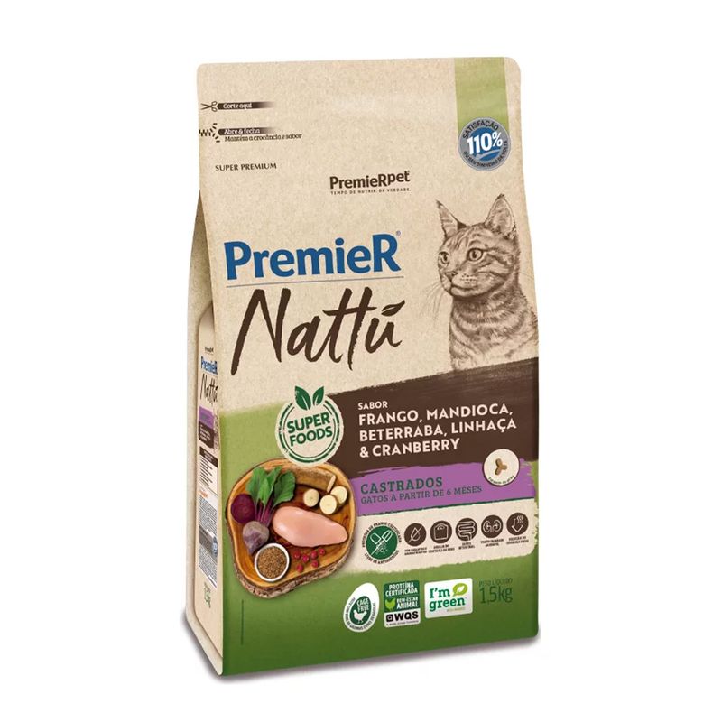 Foto-do-produto-Racao-Premier-Nattu-Gatos-Castrados-Frango-e-Mandioca-e-Beterraba-e-Linhaca-e-Cranberry--15kg-no-petshop-online-da-Tudo-de-Bicho