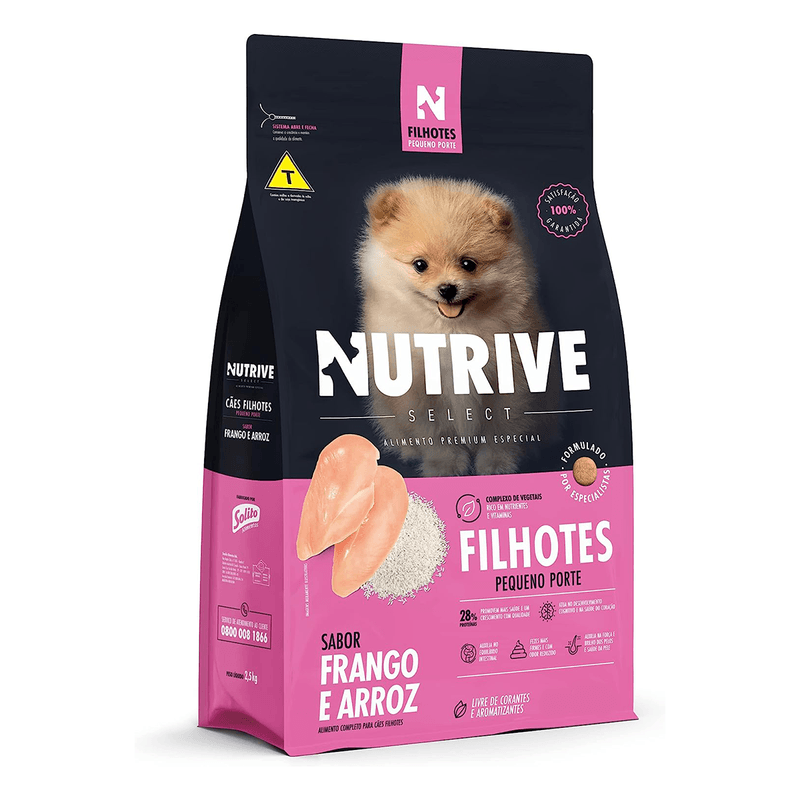 Foto-do-produto-Racao-Caes-Nutrive-Select-Filhotes-Pequeno-porte-Frango-e-Arroz-25kg-no-petshop-online-da-Tudo-de-Bicho