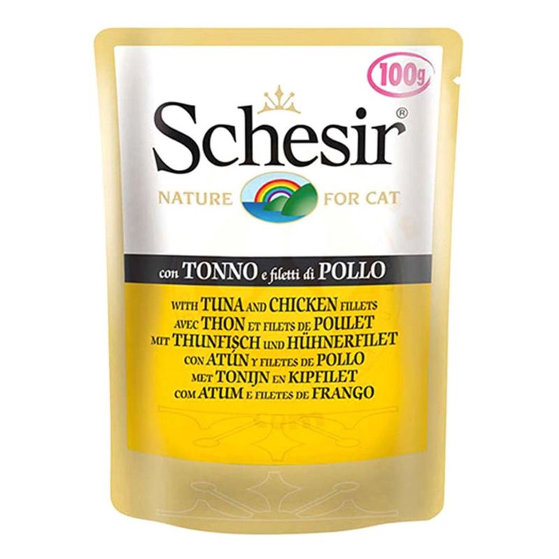 Foto-do-produto-Racao-Umida-Schesir-Sache-Gatos-Atum-com-Frango-100g-no-petshop-online-da-Tudo-de-Bicho