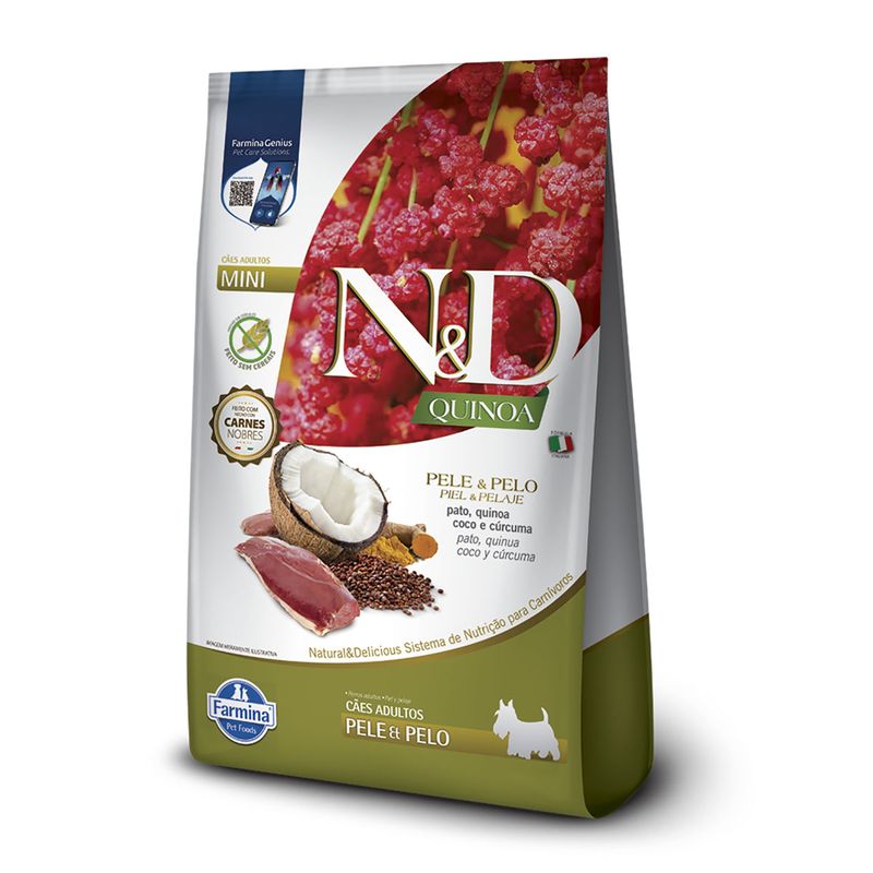 Foto-do-produto-Racao-N-D-Quinoa-Caes-Adultos-Mini-Pele---Pelo-Sabor-Pato-25kg-no-petshop-online-da-Tudo-de-Bicho