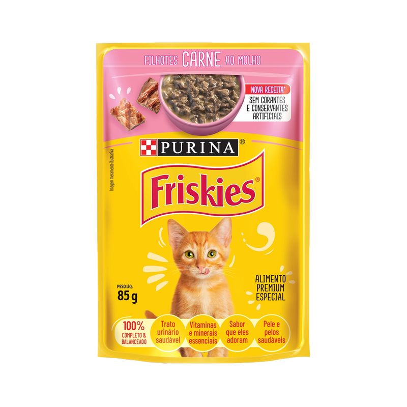 Foto-do-produto-Racao-Umida-Nestle-Purina-Gatos-Friskies-Filhotes-Carne-ao-Molho-Sache-no-site-da-Tudo-de-Bicho