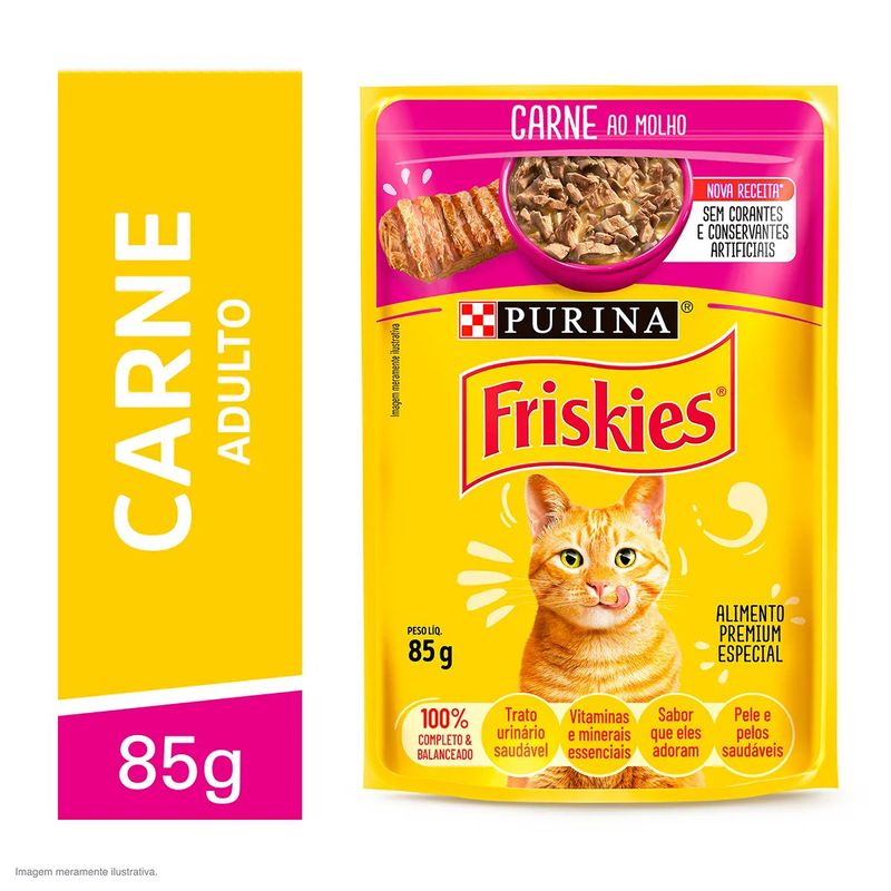 Foto-do-produto-Racao-Umida-Nestle-Purina-Gatos-Friskies-Carne-ao-Molho-Sache-85g-no-pet-shop-online-da-Tudo-de-Bicho