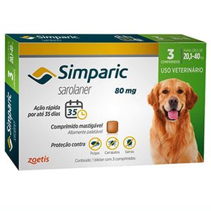 Simparic Antipulgas e Carrapatos 80mg  Para Cães de 20 a 40kg