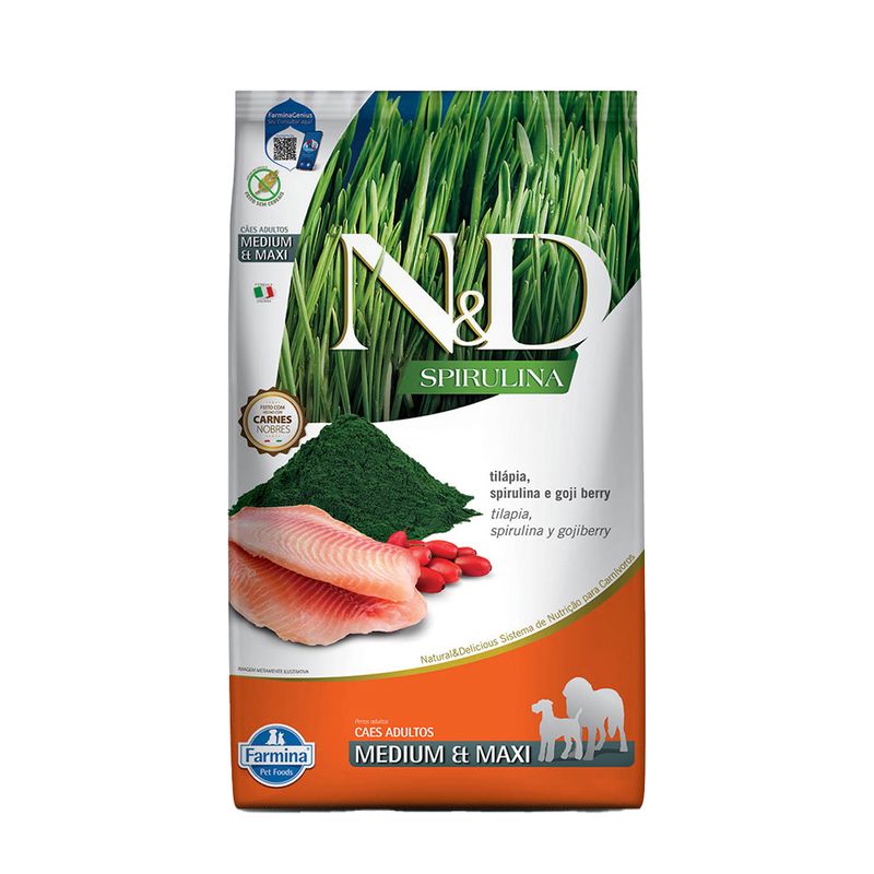 Foto-do-produto-Racao-ND-Spirulina-Para-Caes-Adultos-Medium-e-Maxi-Tilapia-101kg-no-pet-shop-online-da-Tudo-de-Bicho