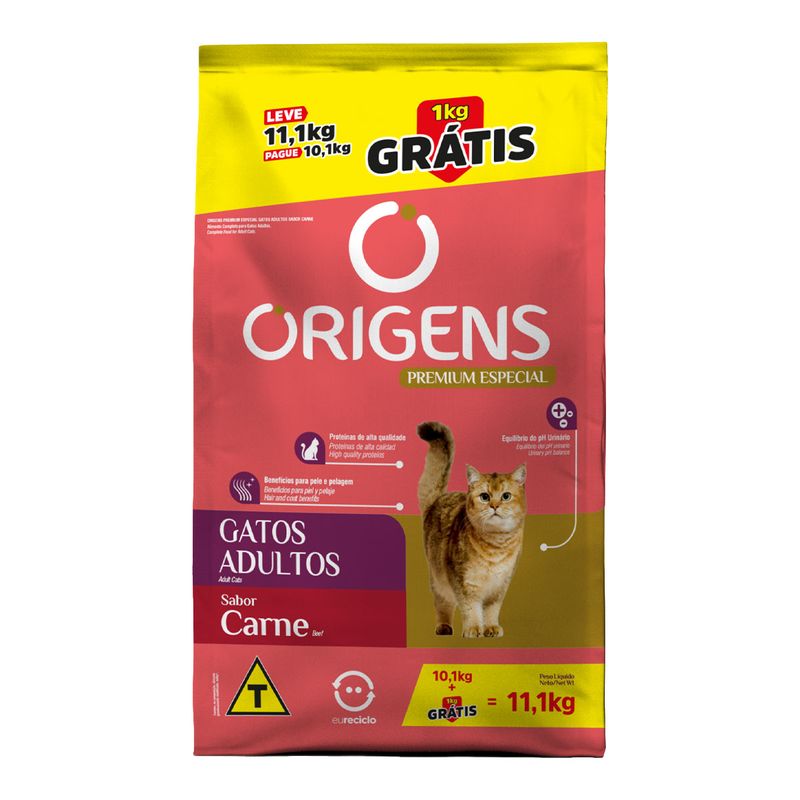 Foto-do-produto-Racao-para-gatos-adultos-sabor-carne-bonus-bag-Origens-111kg-no-pet-shop-online-da-Tudo-de-Bicho