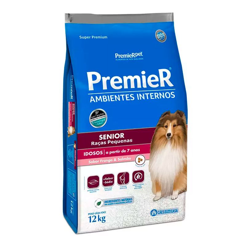 Foto-do-produto-Racao-Premier-Ambientes-Internos-Caes-Adultos-Senior--7-Racas-Pequenas-Frango-e-Salmao-12kg-no-pet-shop-online-da-Tudo-de-Bicho