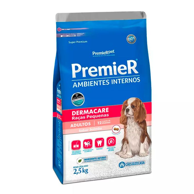 Foto-do-produto-Racao-Premier-Ambientes-Internos-Caes-Adultos-Dermacare-Racas-Pequenas-Salmao-25kg-no-pet-shop-online-da-Tudo-de-Bicho