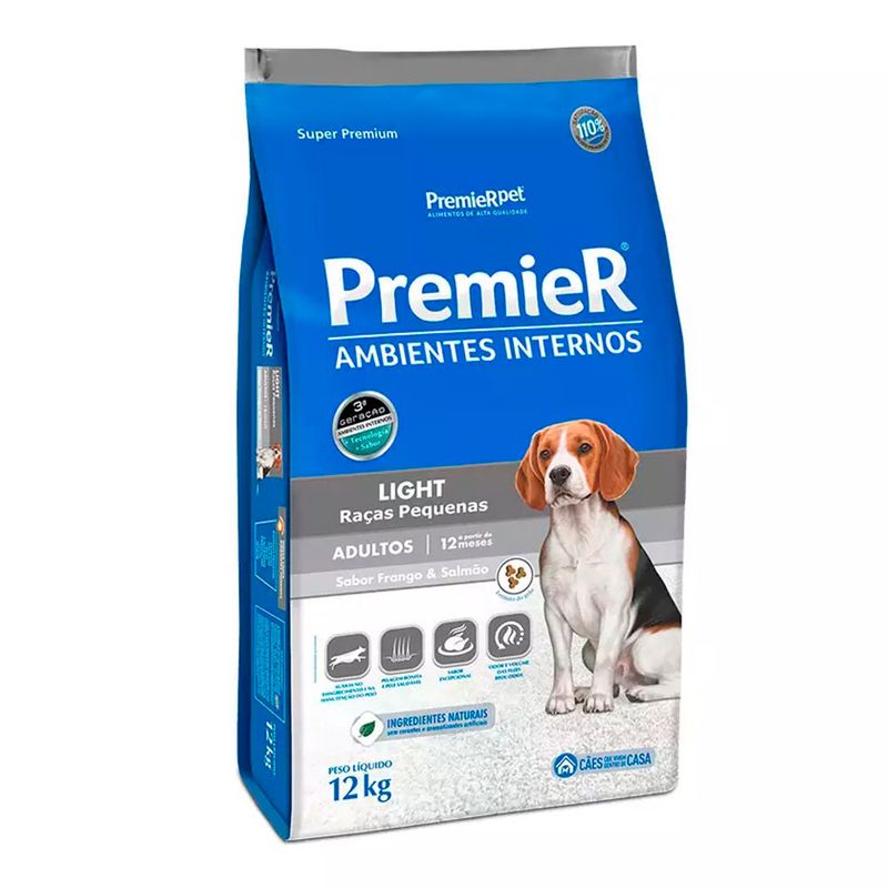 Foto-do-produto-Racao-Premier-Ambientes-Internos-Caes-Adultos-Light-Racas-Pequenas-Frango-E-Salmao-12kg-no-pet-shop-online-da-Tudo-de-Bicho