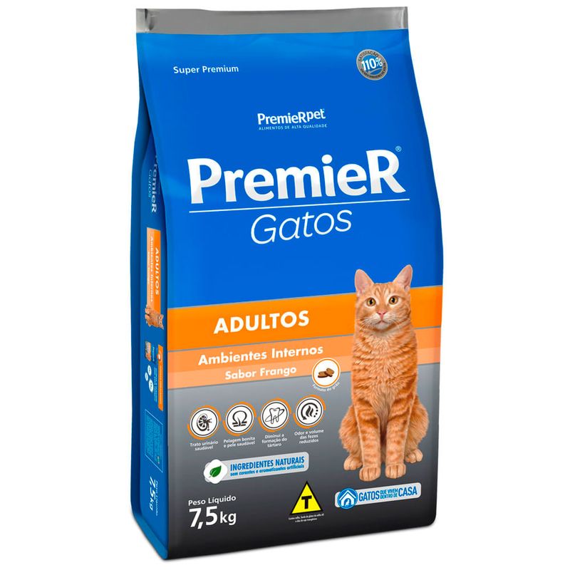 Foto-do-produto-Racao-Premier-Gatos-Adultos-Ambientes-Internos-Frango-75kg-no-pet-shop-online-da-Tudo-de-Bicho