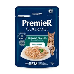 Ração Úmida Premier Gourmet Gatos Adultos Castrados Frango e Arroz Integral